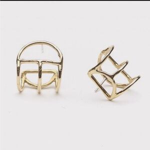 Odette NY Brass semi hoop Crescent Cage Geometric Earrings